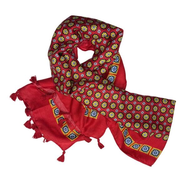 NEW Boho Floral Design Tasseled Rectangle Soft Chic Scarf Large Red Yellow Blue - Picture 11 of 15